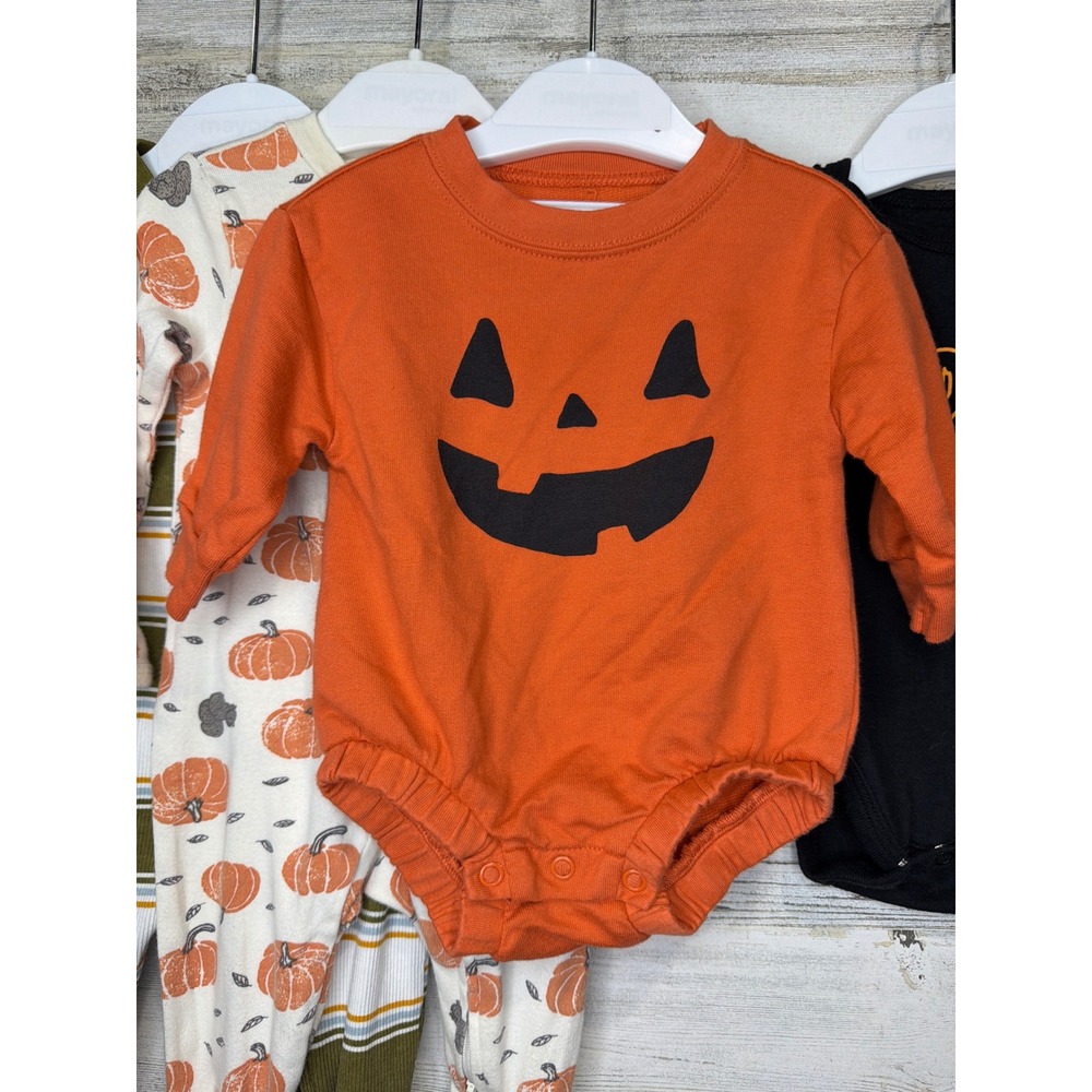 Halloween Fall Lot Boys 0/3M 3M Orange Black Pumpkin Boo - Picture 2 of 4